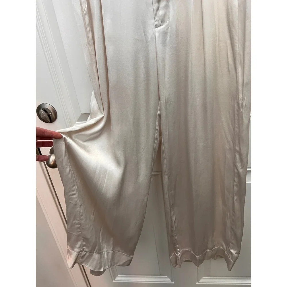 Free People Good Days Satin Wide Leg Trousers Ivory Womens S NWT - Picture 2 of 8